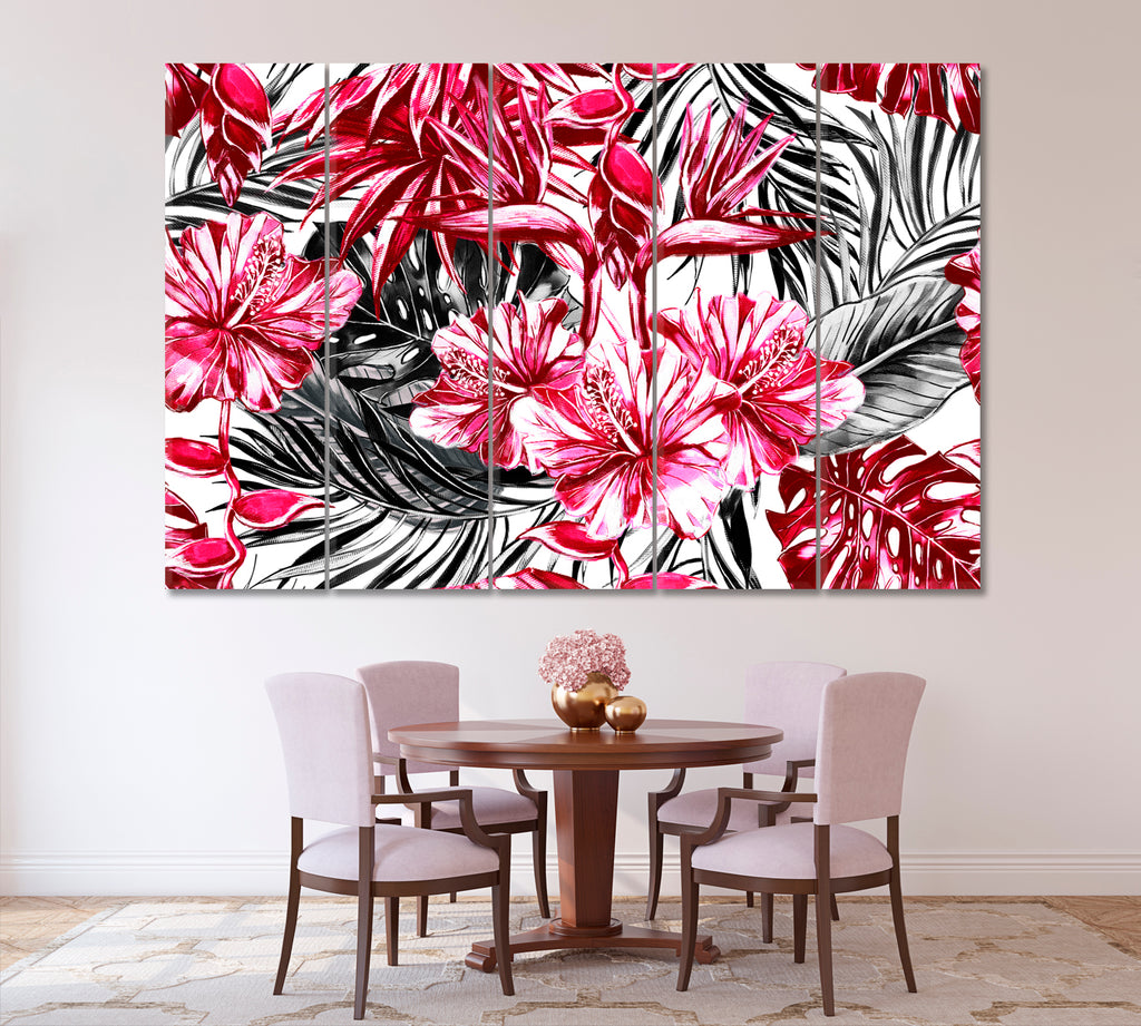 Colorful Tropical Flowers Canvas Print ArtLexy 5 Panels 36"x24" inches 