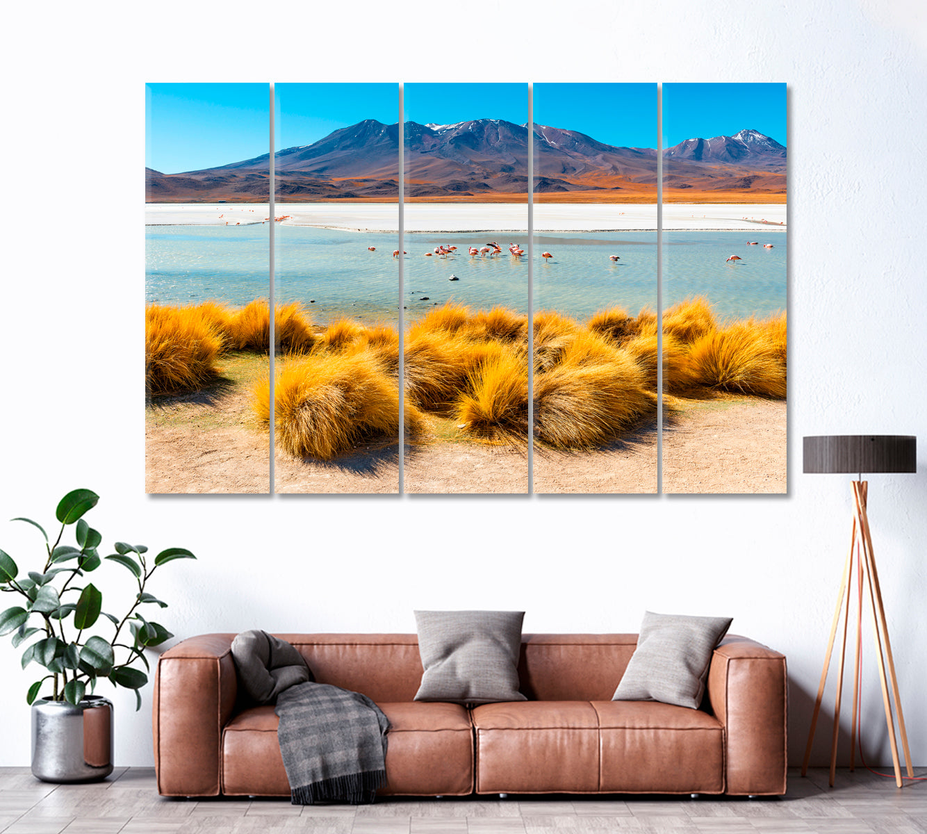Laguna Canapa with Flamingos Bolivia Canvas Print ArtLexy 5 Panels 36"x24" inches 
