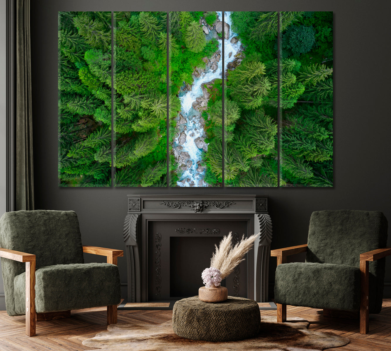Mountain River in Italian Alps Canvas Print ArtLexy 5 Panels 36"x24" inches 