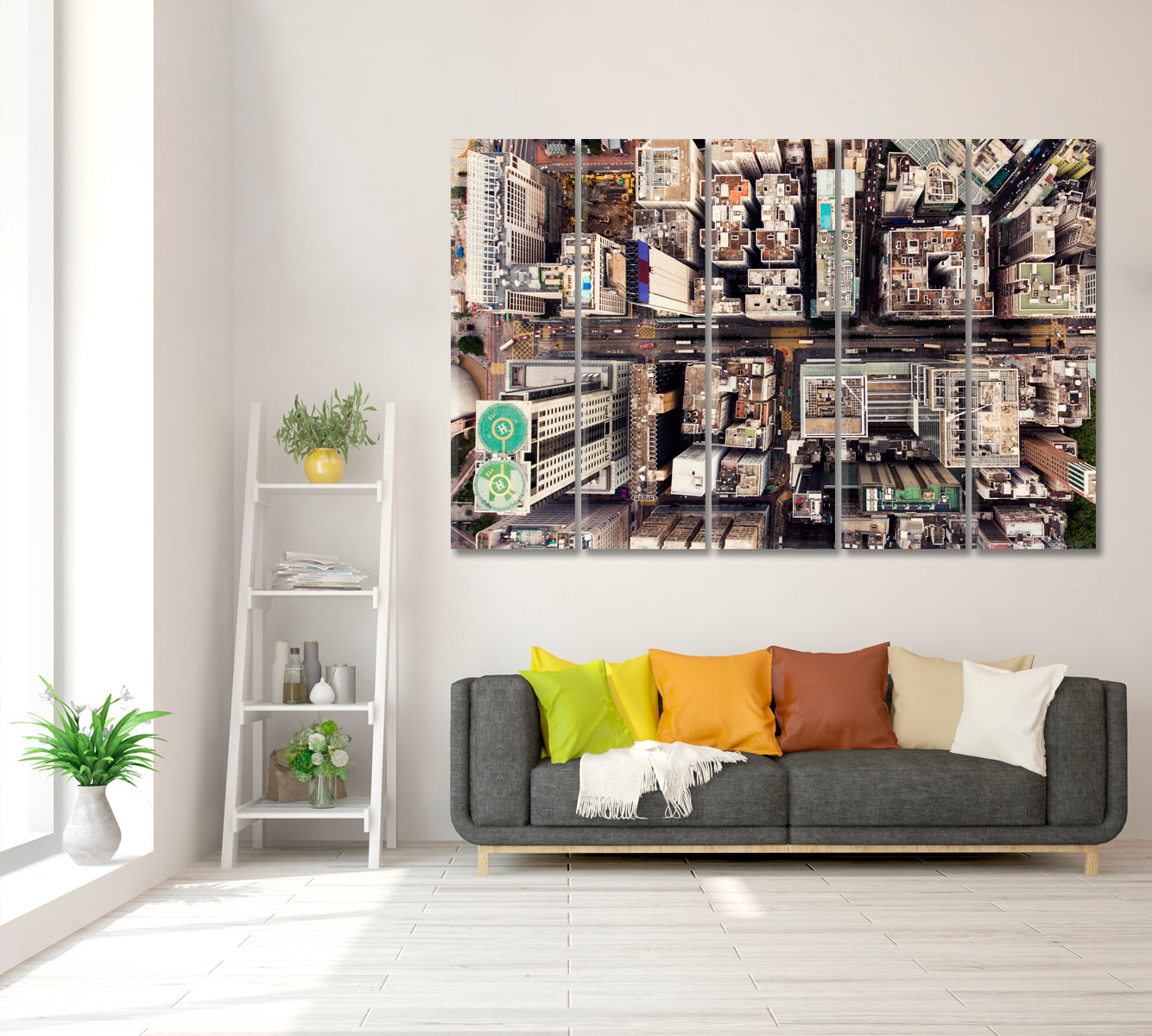 Hong Kong Global City Top View Canvas Print ArtLexy 5 Panels 36"x24" inches 