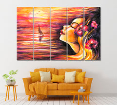 Girl with Lilies in Hair Canvas Print ArtLexy 5 Panels 36"x24" inches 