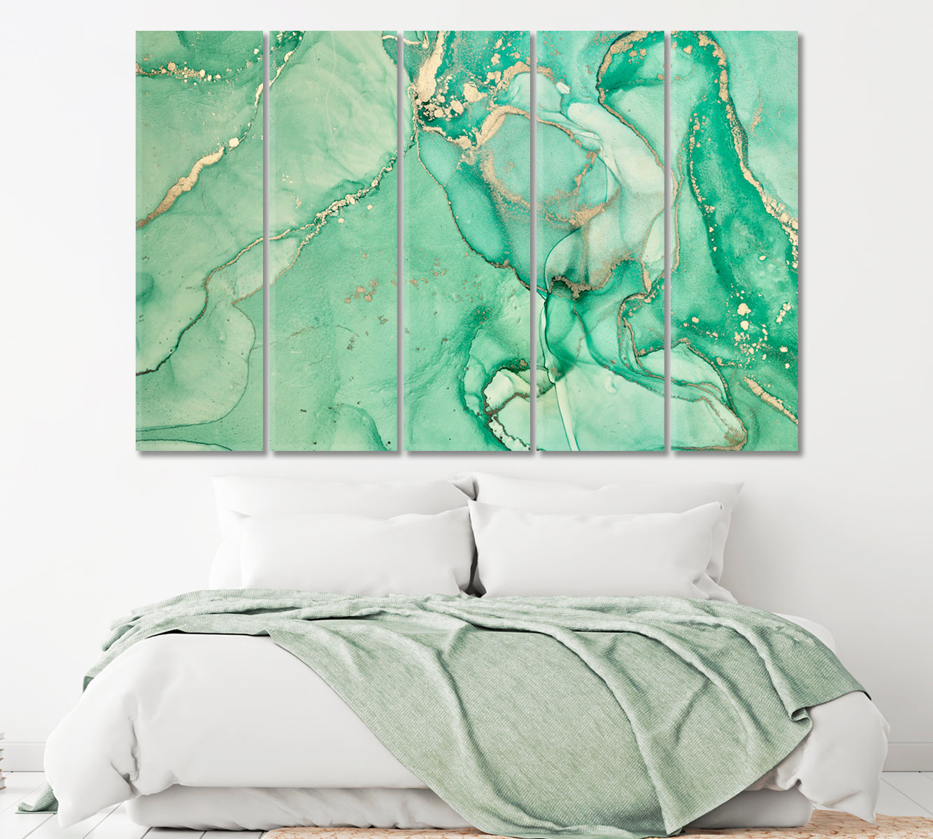 Modern Green Abstract Composition Canvas Print ArtLexy 5 Panels 36"x24" inches 