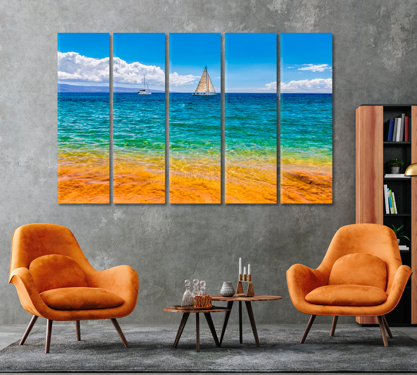 Beautiful Beach with Clear Water and Sailboats Canvas Print ArtLexy   