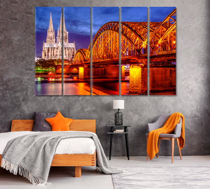 Cologne Cathedral and Hohenzollern Bridge Germany Canvas Print ArtLexy 5 Panels 36"x24" inches 