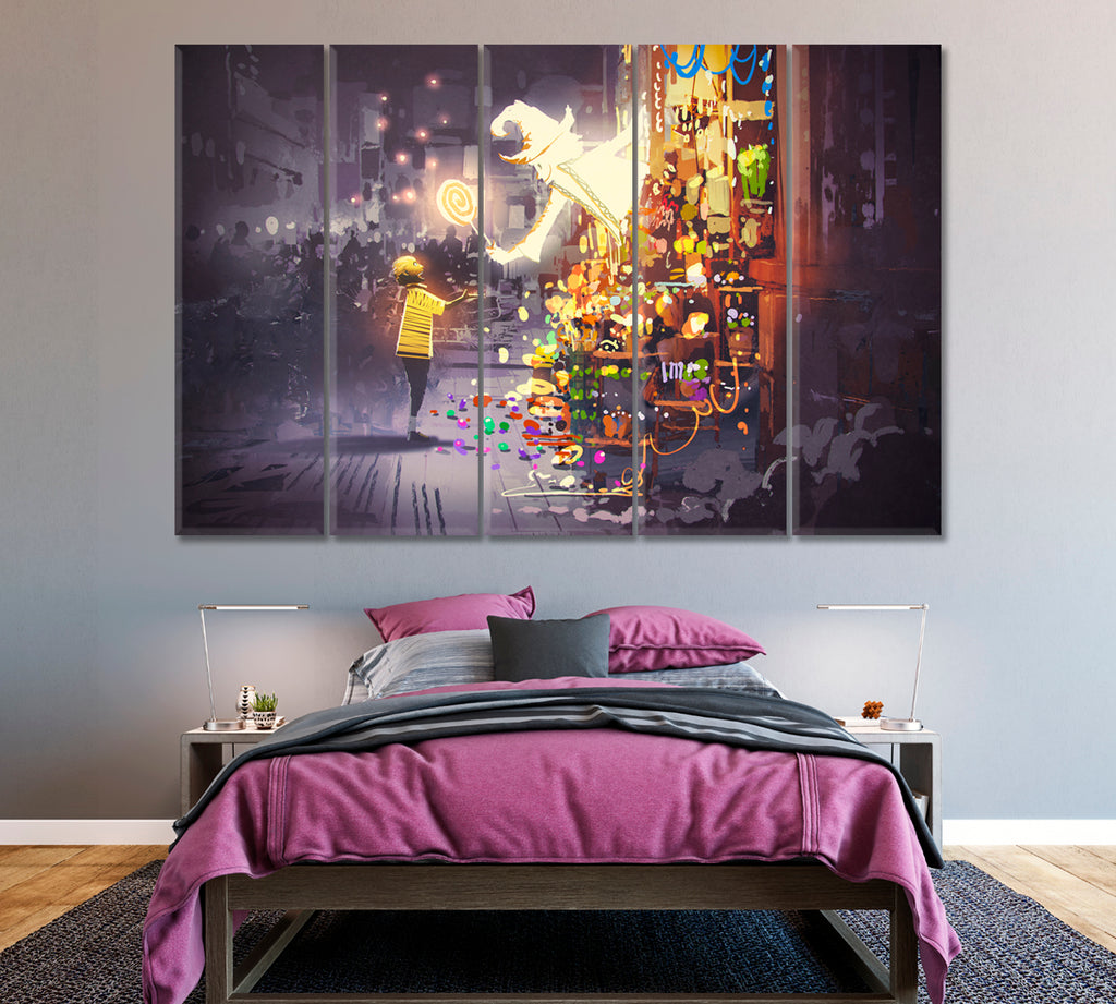 Wizard Gives Magic Lollipop to Little Boy Canvas Print ArtLexy 5 Panels 36"x24" inches 
