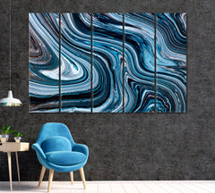 Abstract Blue Fluid Acrylic Pattern Canvas Print ArtLexy 5 Panels 36"x24" inches 