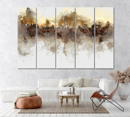 Abstract Watercolor Landscape with Trees Canvas Print ArtLexy 5 Panels 36"x24" inches 