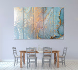 Abstract Blue Liquid Marble with Gold Veins Canvas Print ArtLexy 5 Panels 36"x24" inches 