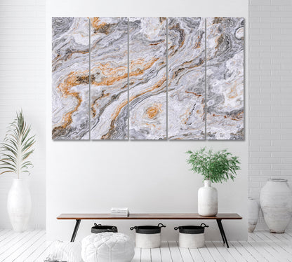 Curly Grey and Golden Marble Canvas Print ArtLexy 5 Panels 36"x24" inches 