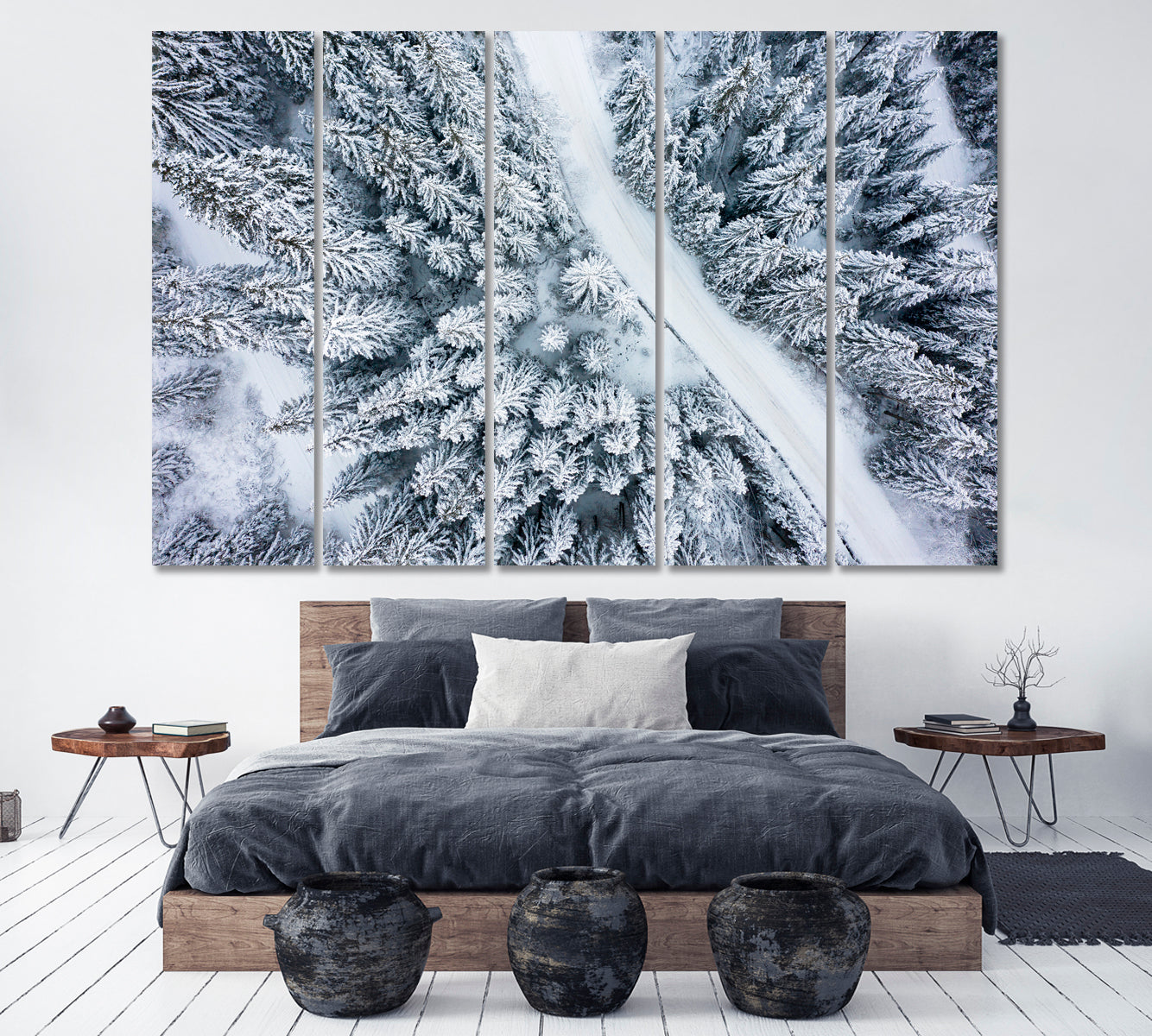 Snowy Road in Winter Forest Canvas Print ArtLexy 5 Panels 36"x24" inches 