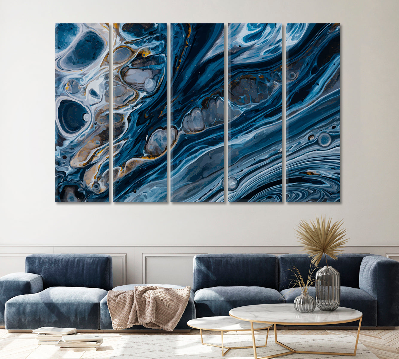 Abstract Navy Blue Stone Canvas Print ArtLexy 5 Panels 36"x24" inches 