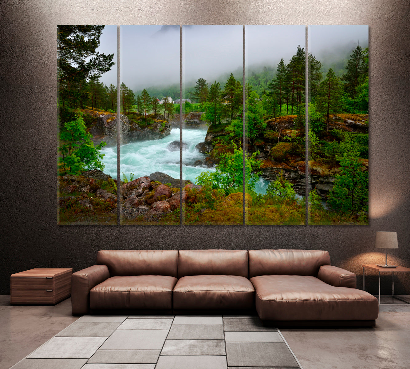 Mountain Landscape Canvas Print ArtLexy 5 Panels 36"x24" inches 