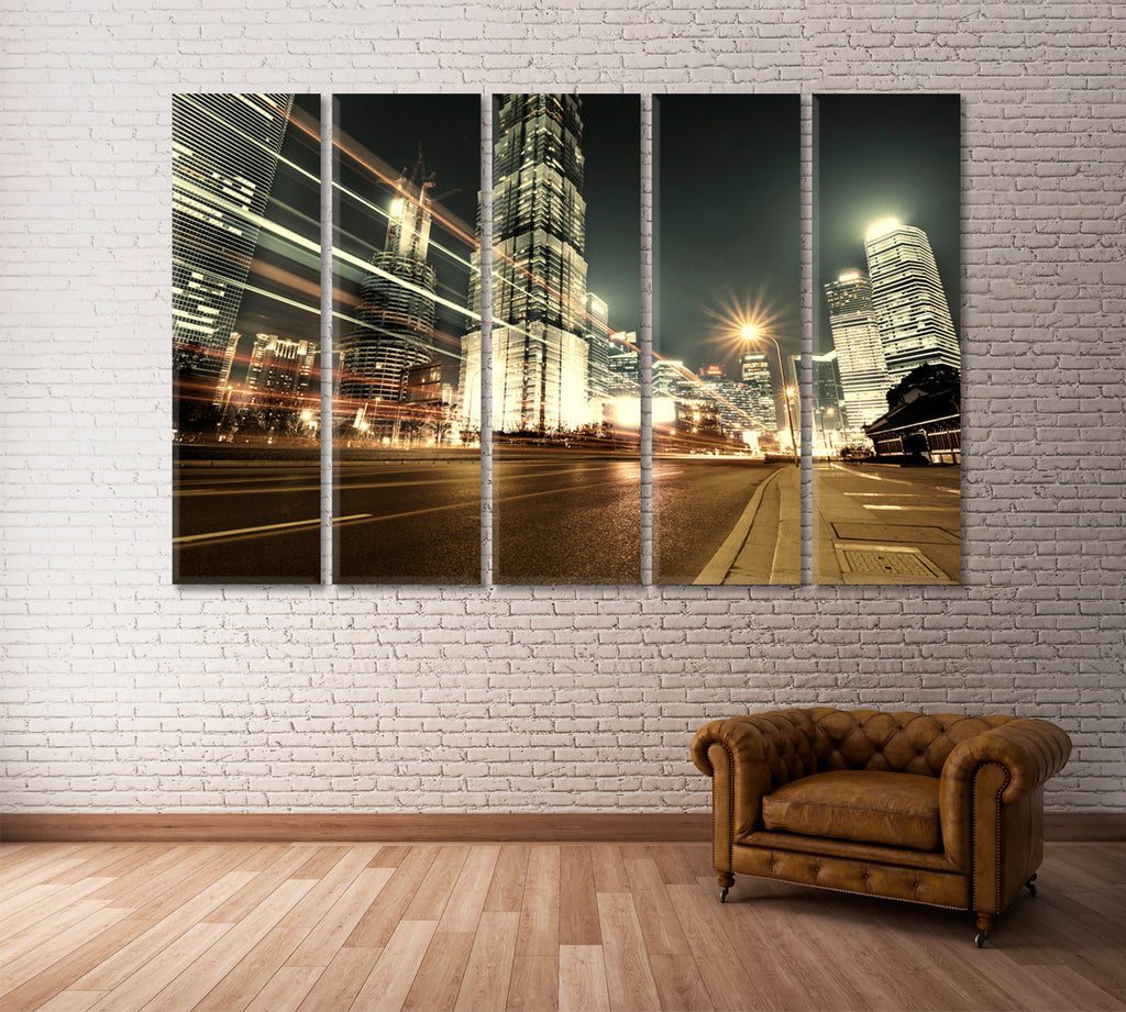 Lujiazui Finance and Trade Zone Shanghai Canvas Print ArtLexy 5 Panels 36"x24" inches 