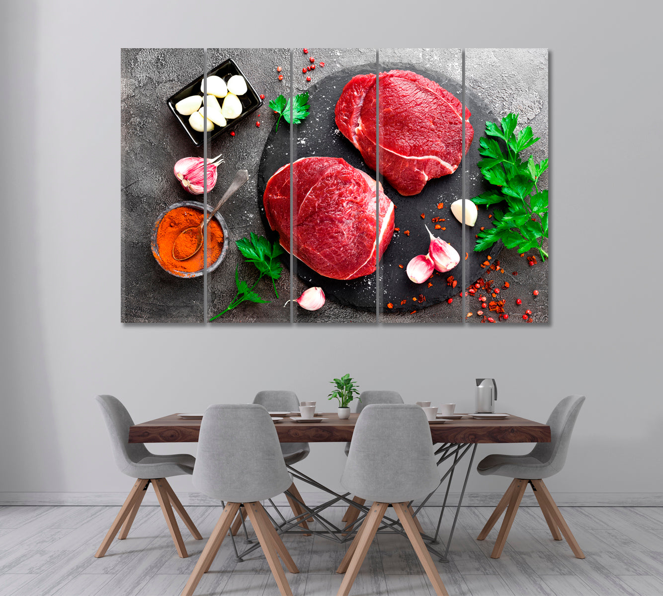 Raw Beef Steaks Canvas Print ArtLexy 5 Panels 36"x24" inches 