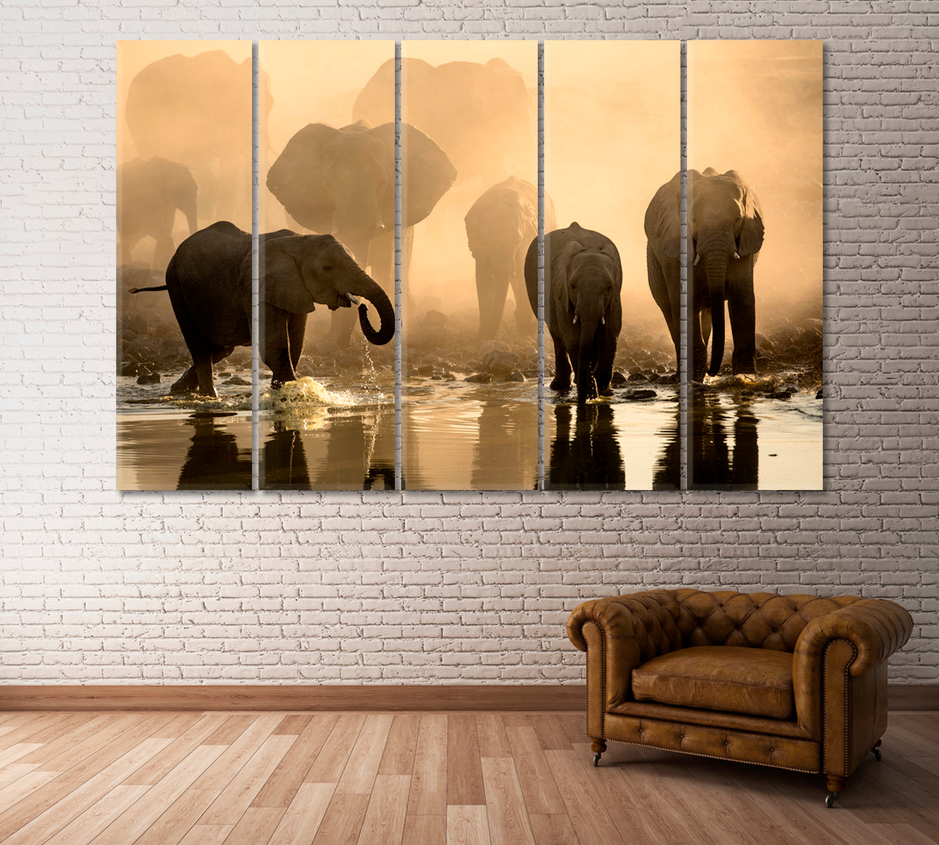 Elephant Herd Africa Canvas Print ArtLexy 5 Panels 36"x24" inches 