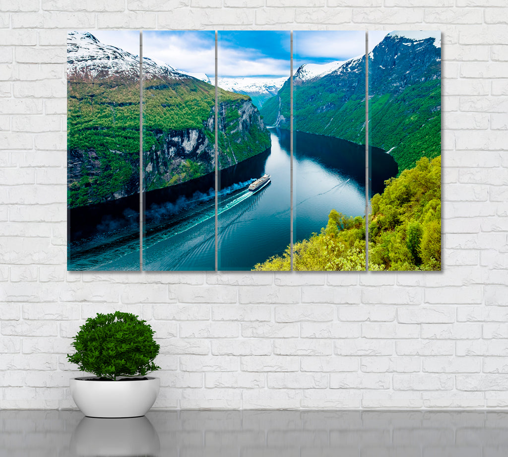 Geiranger Fjord Norway Canvas Print ArtLexy 5 Panels 36"x24" inches 