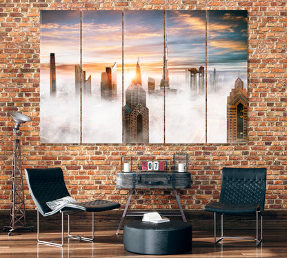 Dubai Cityscape in Fog Canvas Print ArtLexy 5 Panels 36"x24" inches 