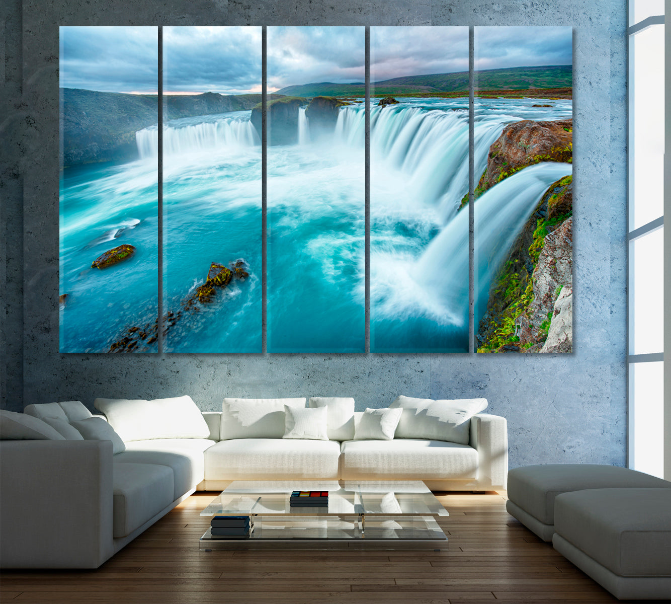 Godafoss Waterfall Iceland Canvas Print ArtLexy 5 Panels 36"x24" inches 