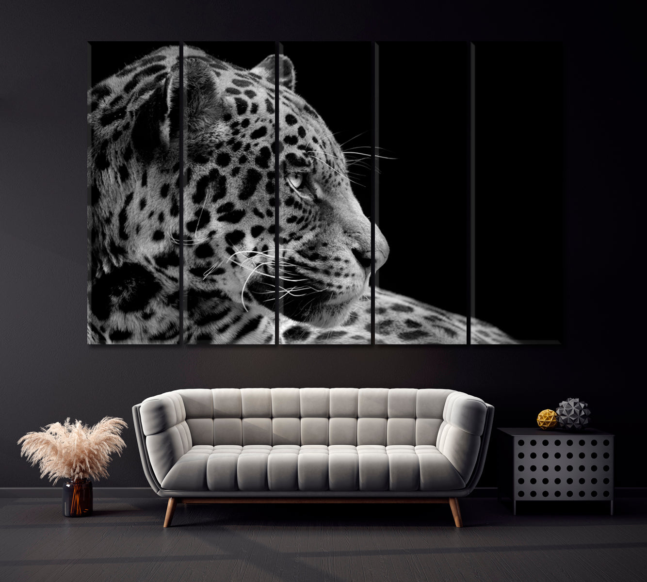 Jaguar in Black and White Canvas Print ArtLexy 5 Panels 36"x24" inches 