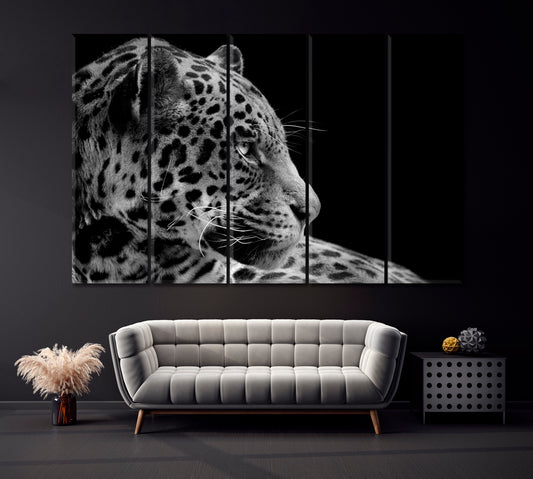 Jaguar in Black and White Canvas Print ArtLexy 5 Panels 36"x24" inches 
