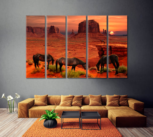 Horses at Monument Valley Tribal Park Arizona USA Canvas Print ArtLexy   