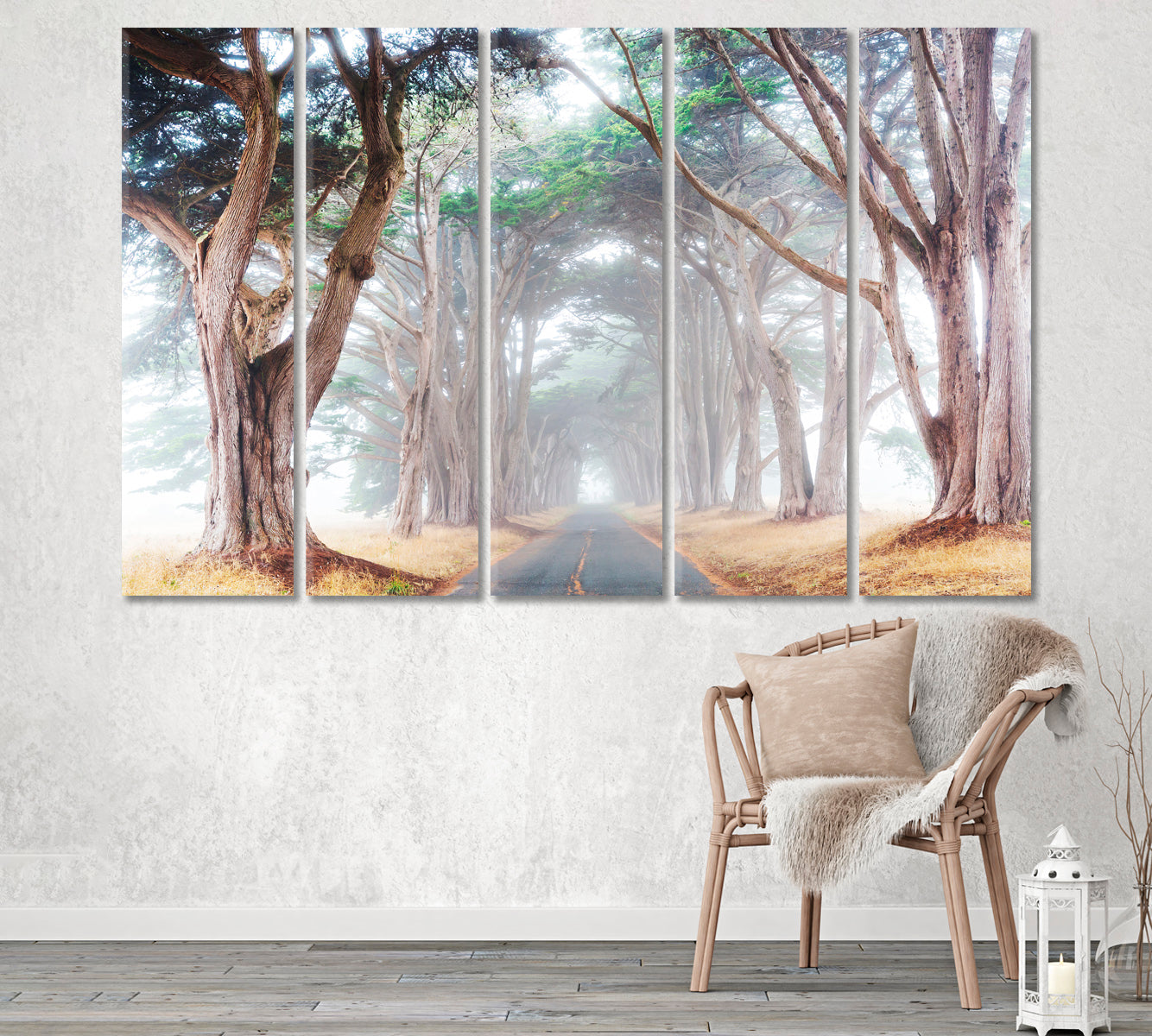 Misty Tree Tunnel Canvas Print ArtLexy 5 Panels 36"x24" inches 