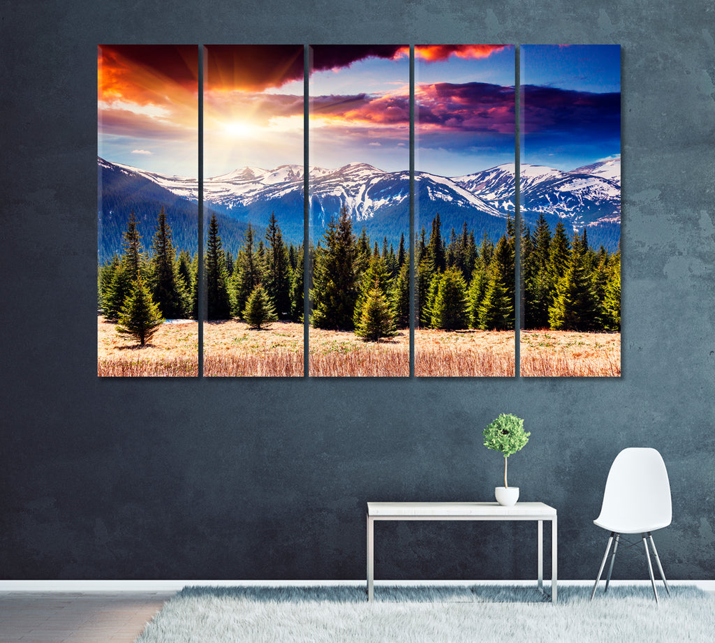 Forest Hills in Carpathian Mountains Canvas Print ArtLexy 5 Panels 36"x24" inches 
