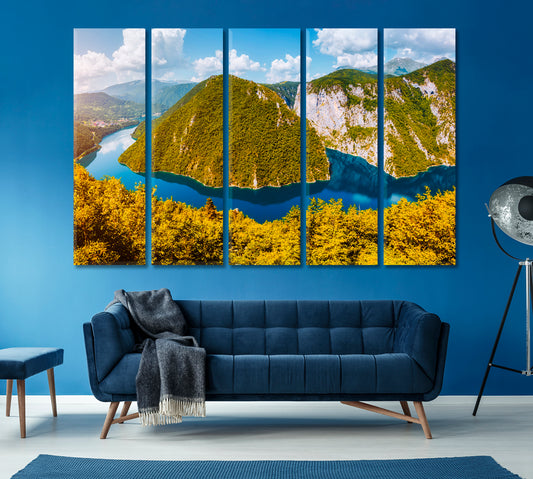 Great Canyon of River Piva Montenegro Canvas Print ArtLexy 5 Panels 36"x24" inches 