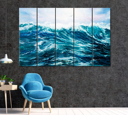 Ocean Storm Canvas Print ArtLexy 5 Panels 36"x24" inches 