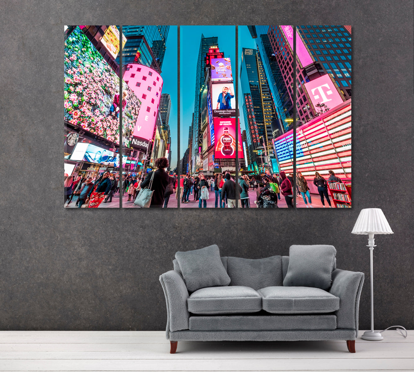 Times Square with Neon Billboards New York Canvas Print ArtLexy 5 Panels 36"x24" inches 