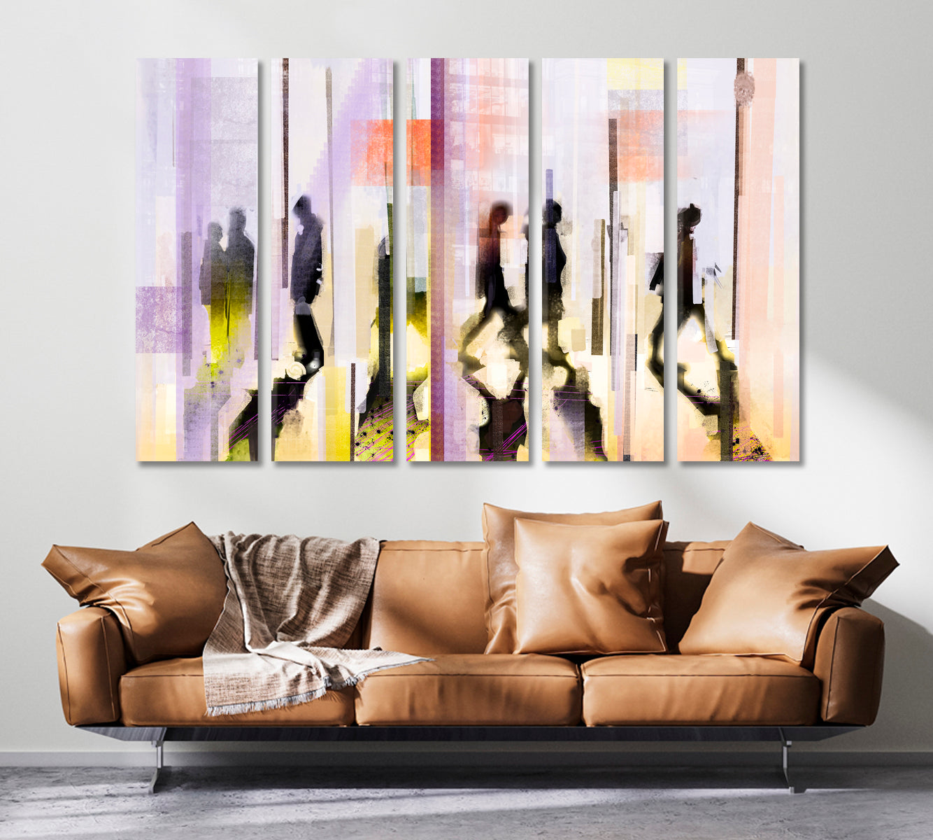 Abstract Colorful Urban Street with People Silhouettes Canvas Print ArtLexy   