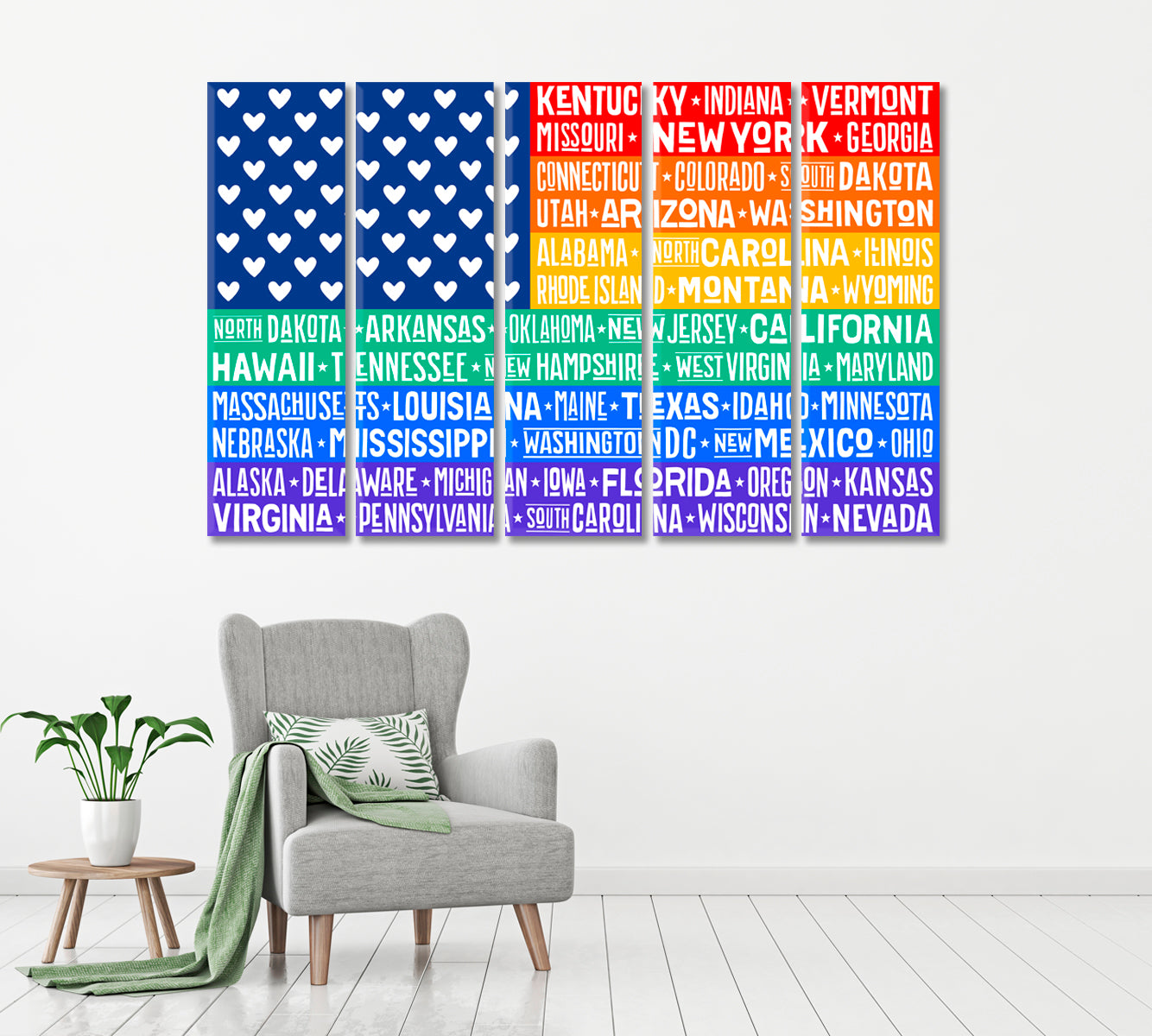 Rainbow United States of America Flag with States Canvas Print ArtLexy   