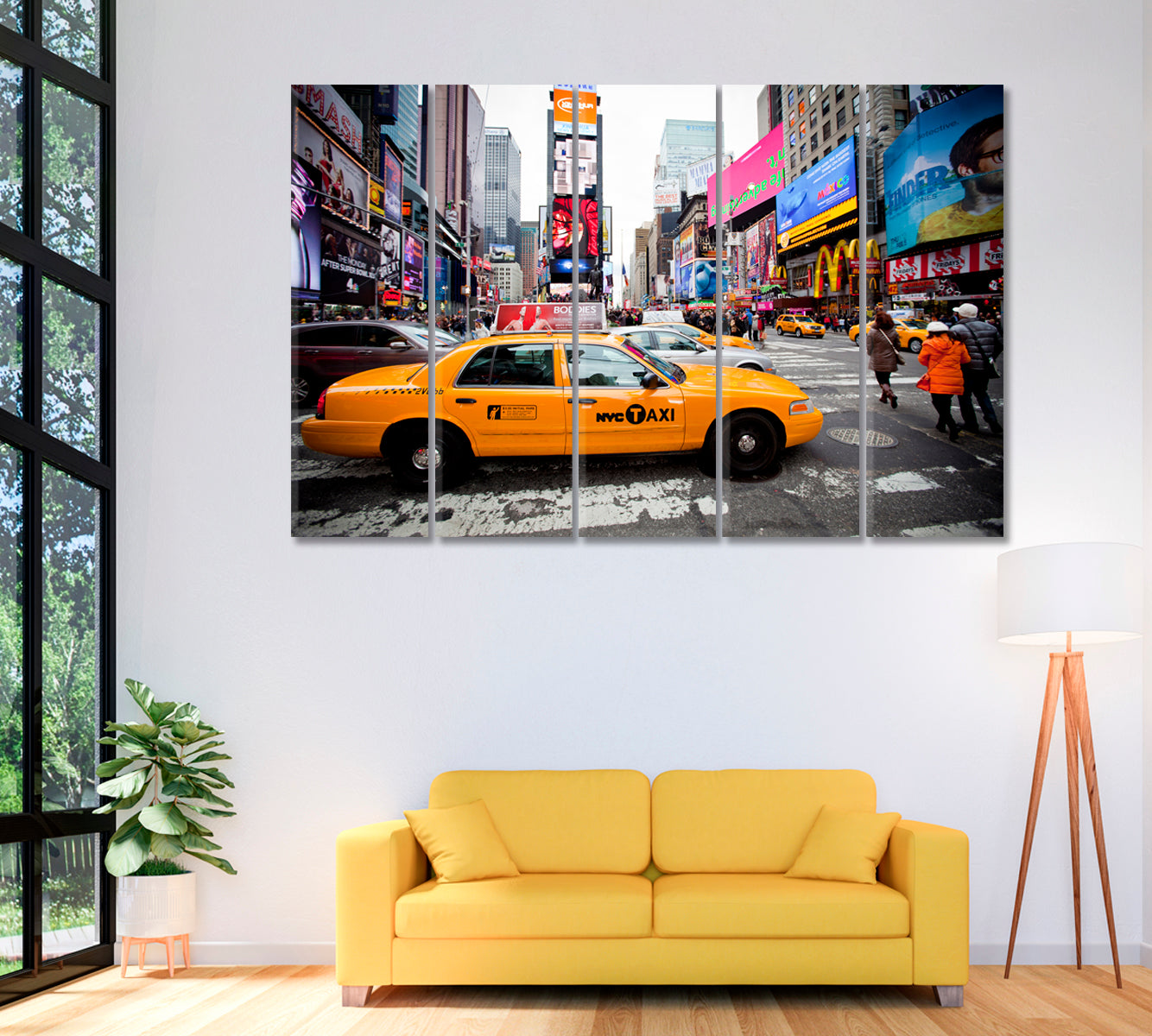 Yellow Taxi in Times Square Canvas Print ArtLexy 5 Panels 36"x24" inches 