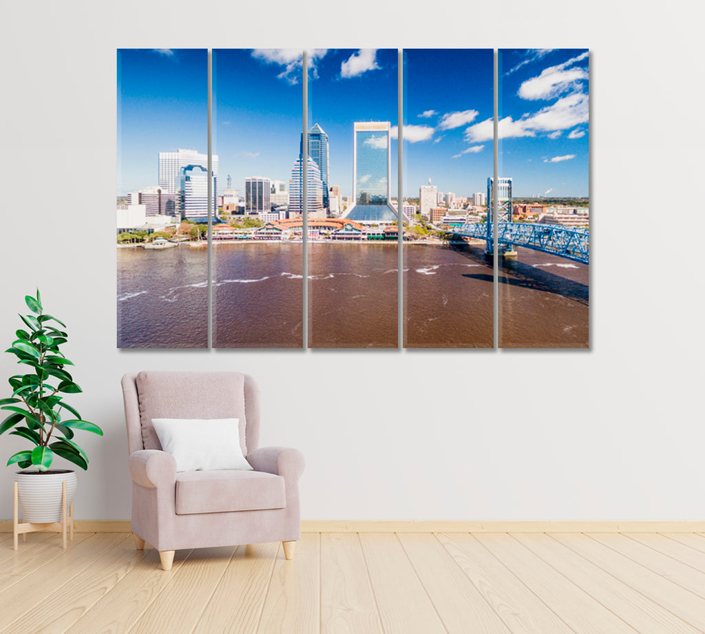 Jacksonville Skyline with Bridge Canvas Print ArtLexy 5 Panels 36"x24" inches 