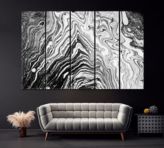 Abstract Black and White Waves and Swirls Canvas Print ArtLexy 5 Panels 36"x24" inches 