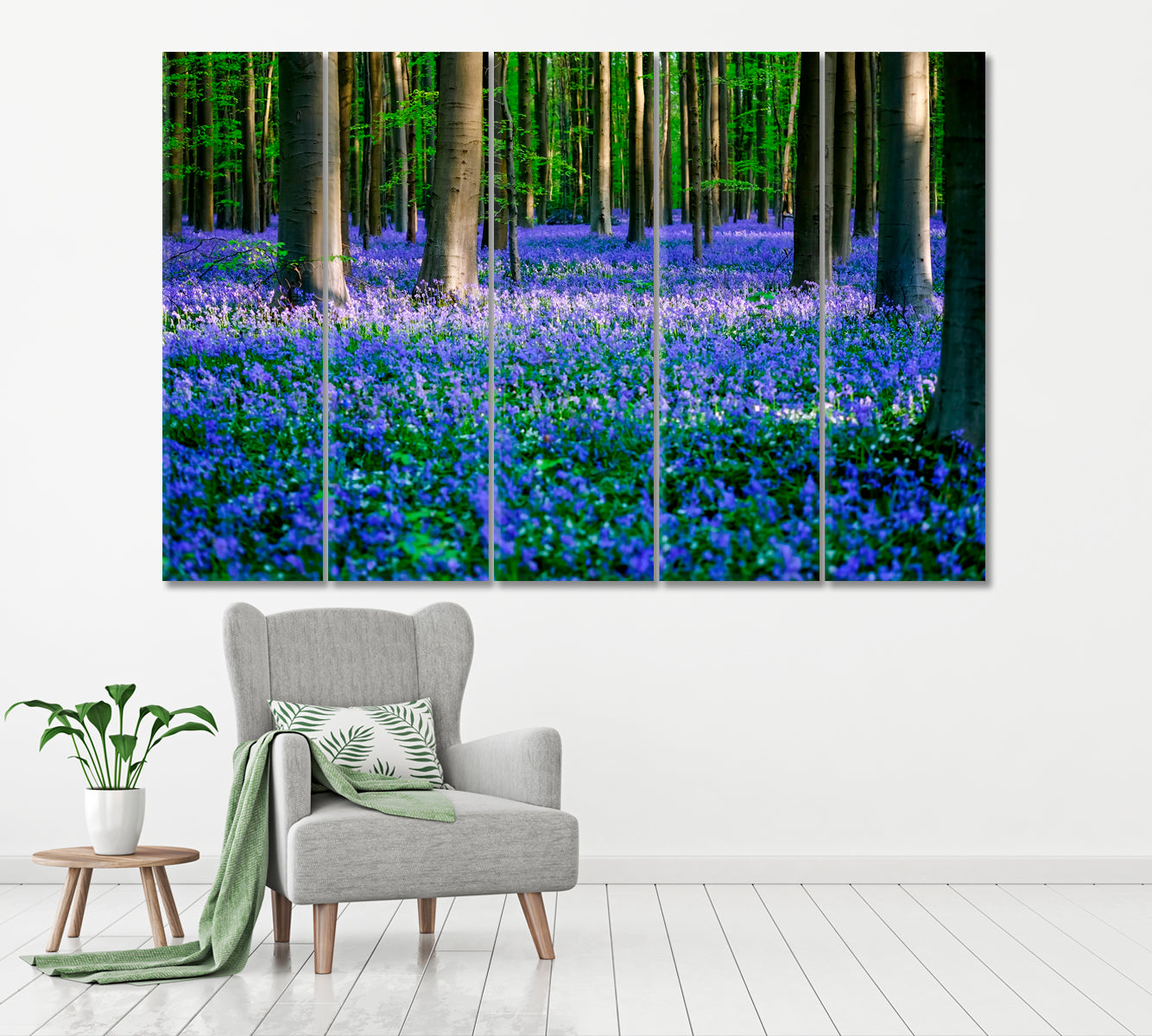 Bluebells in Forest Hallerbos Belgium Canvas Print ArtLexy 5 Panels 36"x24" inches 
