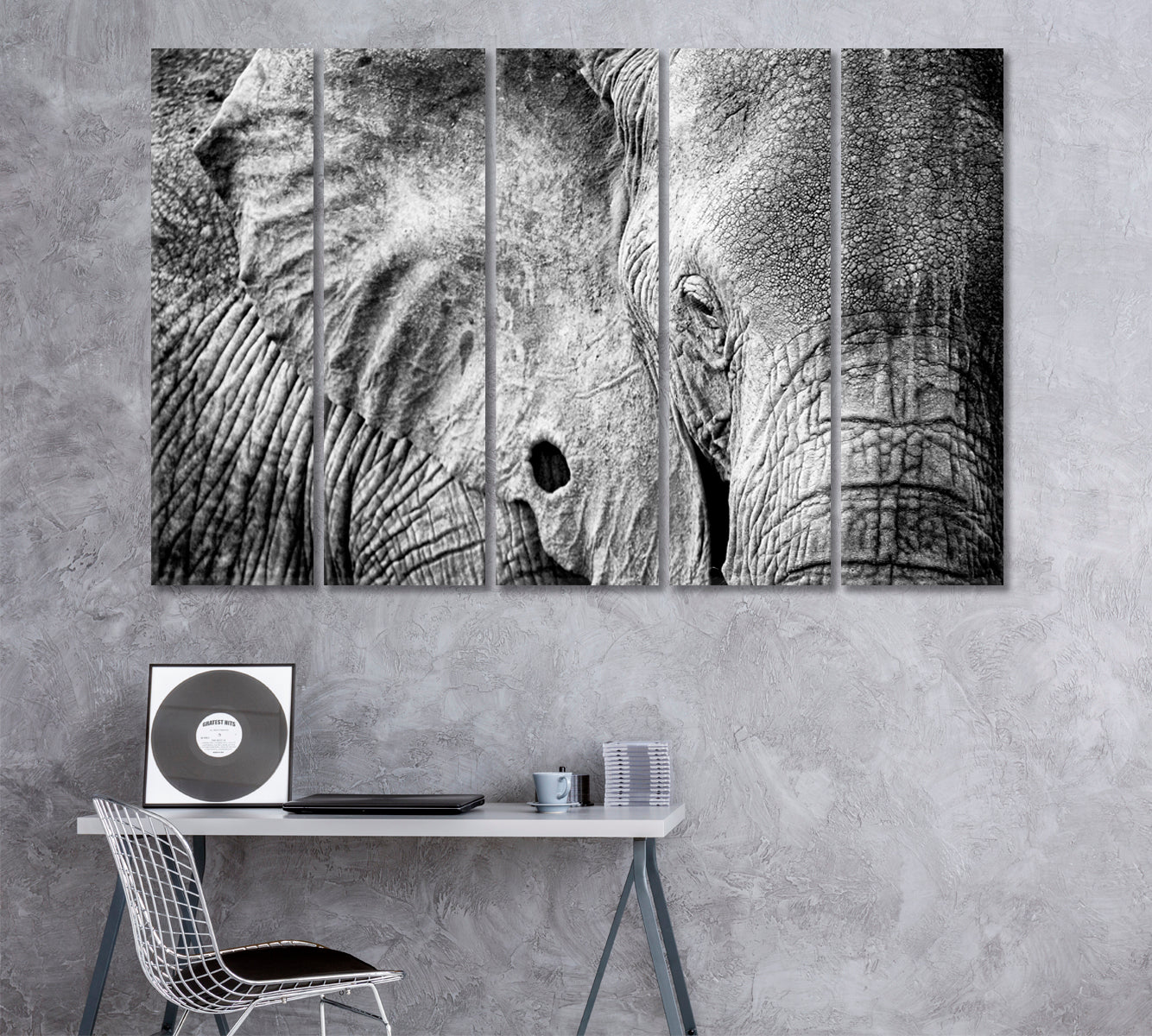 African Elephant in Black and White Canvas Print ArtLexy 5 Panels 36"x24" inches 