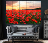 Poppy Flowers Field Canvas Print ArtLexy 5 Panels 36"x24" inches 