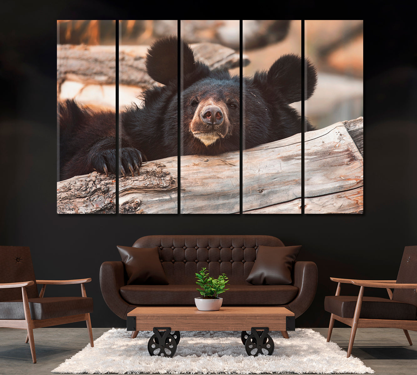 Asian Black Bear Canvas Print ArtLexy 5 Panels 36"x24" inches 