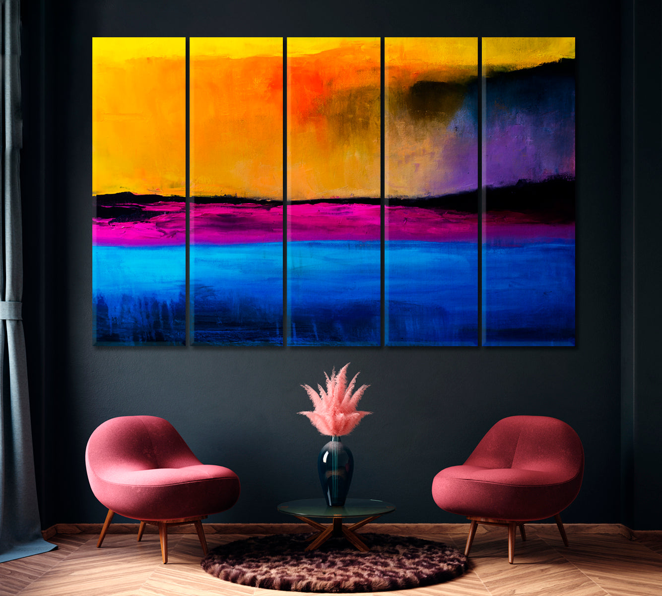Abstract Contemporary Colorful Brushstrokes Canvas Print ArtLexy 5 Panels 36"x24" inches 