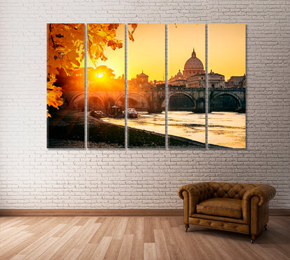 Tiber River and St. Peter's Rome Canvas Print ArtLexy 5 Panels 36"x24" inches 