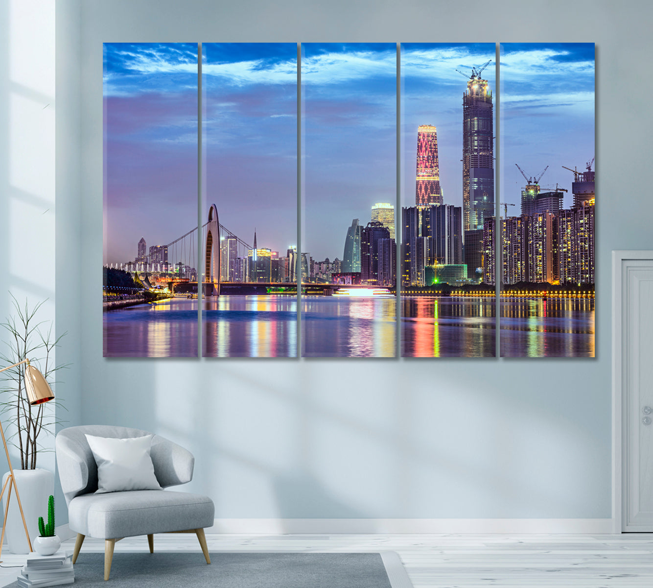 Guangzhou Skyline and Pearl River China Canvas Print ArtLexy 5 Panels 36"x24" inches 
