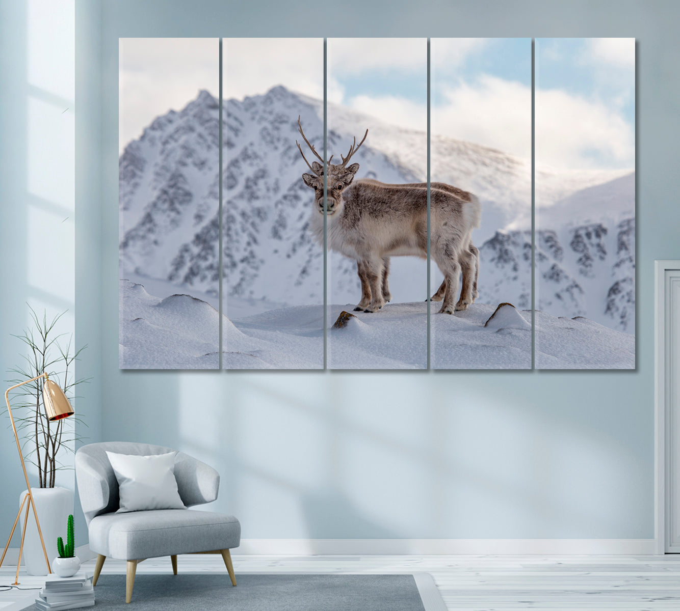 Reindeers in Spitsbergen Canvas Print ArtLexy 5 Panels 36"x24" inches 