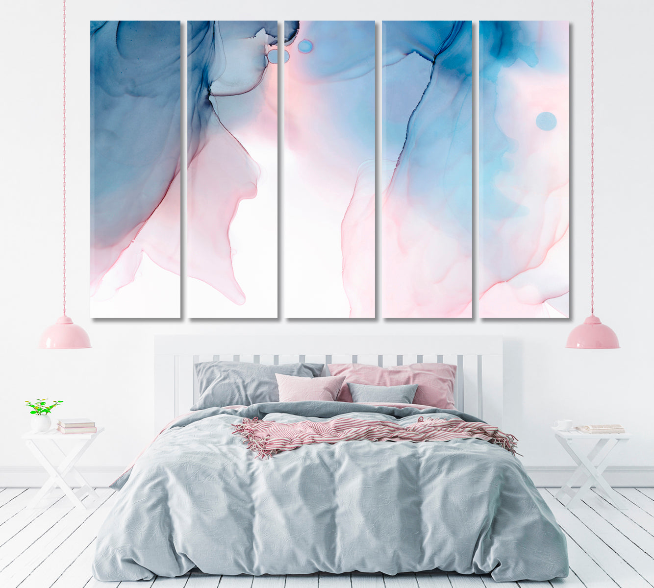 Blue and Pink Fluid Marble Canvas Print ArtLexy 5 Panels 36"x24" inches 
