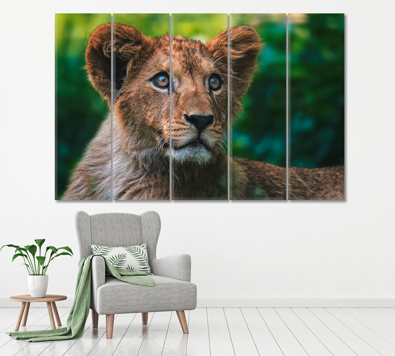 Lion Cub Portrait Canvas Print ArtLexy 5 Panels 36"x24" inches 