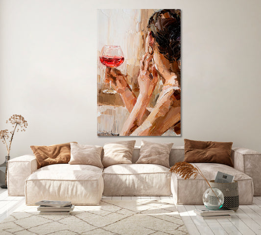 Woman with Glass of Red Wine Canvas Print ArtLexy 1 Panel 16"x24" inches 
