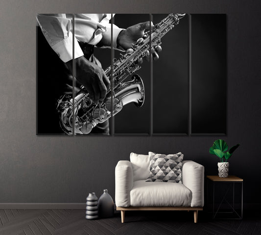 Jazz Musician Playing Saxophone Canvas Print ArtLexy 5 Panels 36"x24" inches 