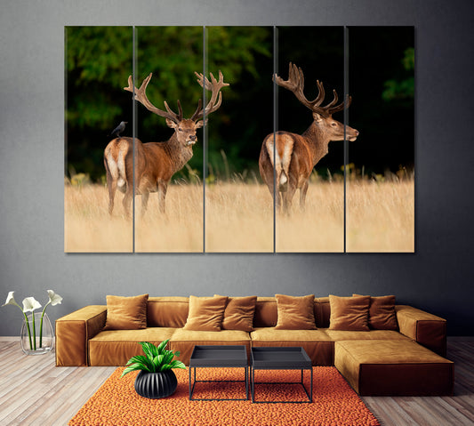 Red Deer in Forest Canvas Print ArtLexy 5 Panels 36"x24" inches 