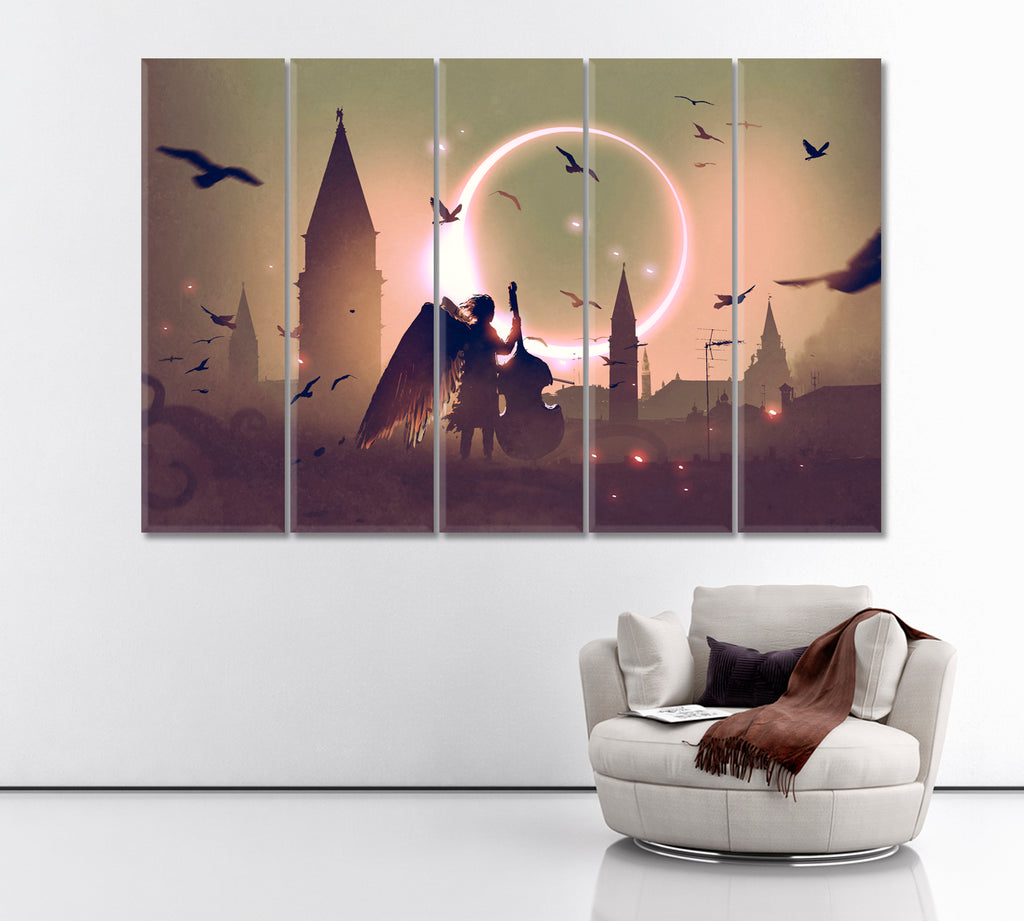 Angel Playing Cello Canvas Print ArtLexy 5 Panels 36"x24" inches 
