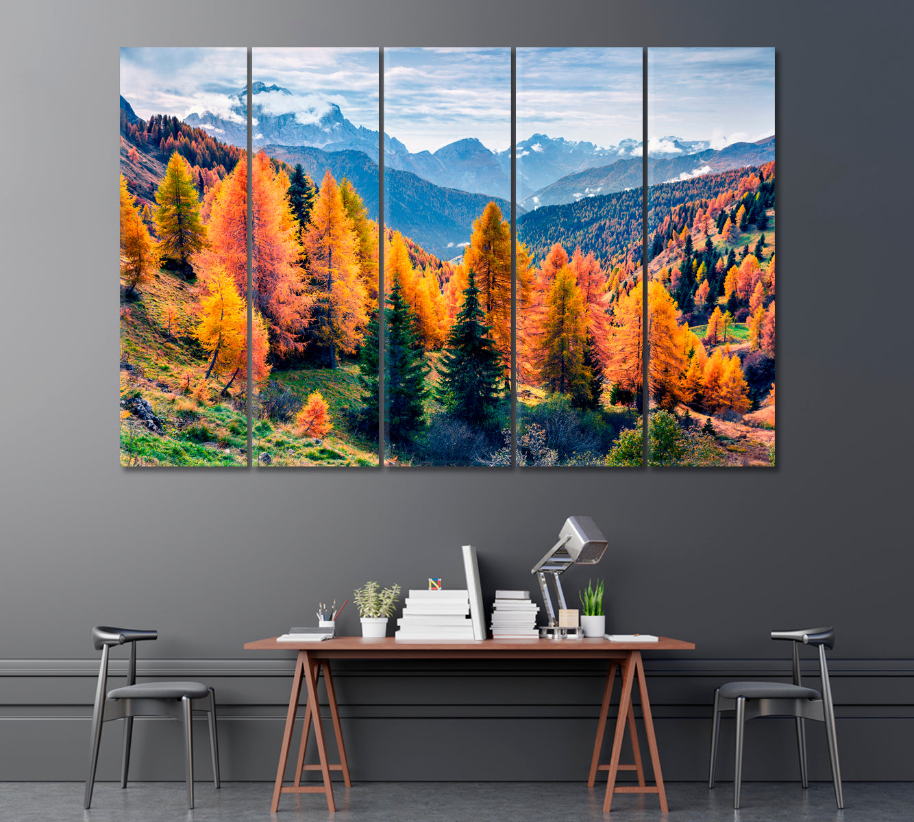 Autumn Forest in Dolomites Alps Italy Canvas Print ArtLexy 5 Panels 36"x24" inches 